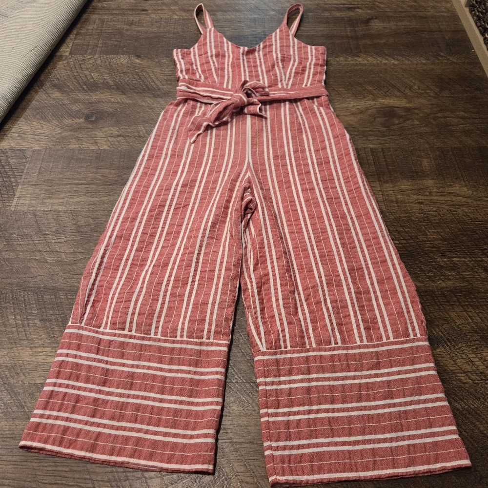 Anthropologie Ett:Twa Robin Striped Wide Leg Jumpsuit Red White Cotton Preppy SP - Picture 2 of 12